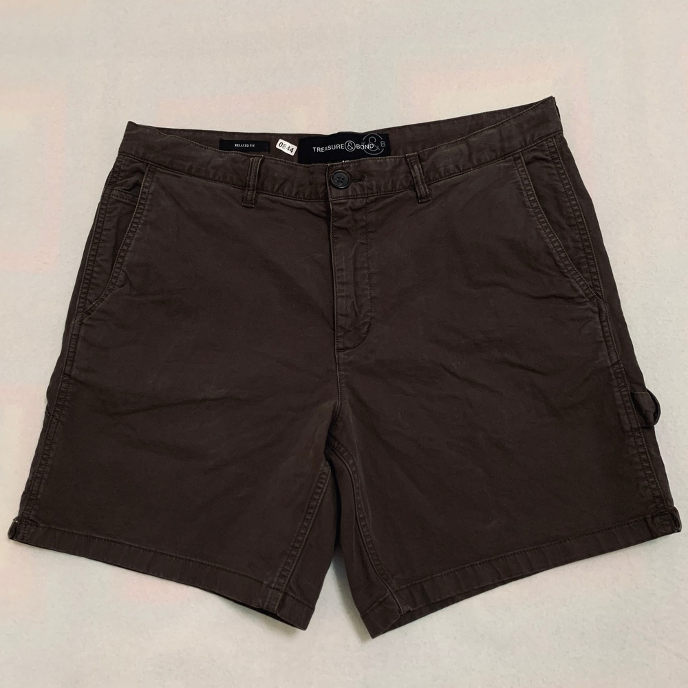 Treasure & Bond Carpenter Shorts Men's 34 Brown Relaxed Fit Utility 7" Inseam